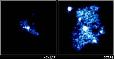 Objects 4C41.17 and 3C294 at 12 and 10 billion big bang light-years respectively (X-ray image by Chandra Telescope).
